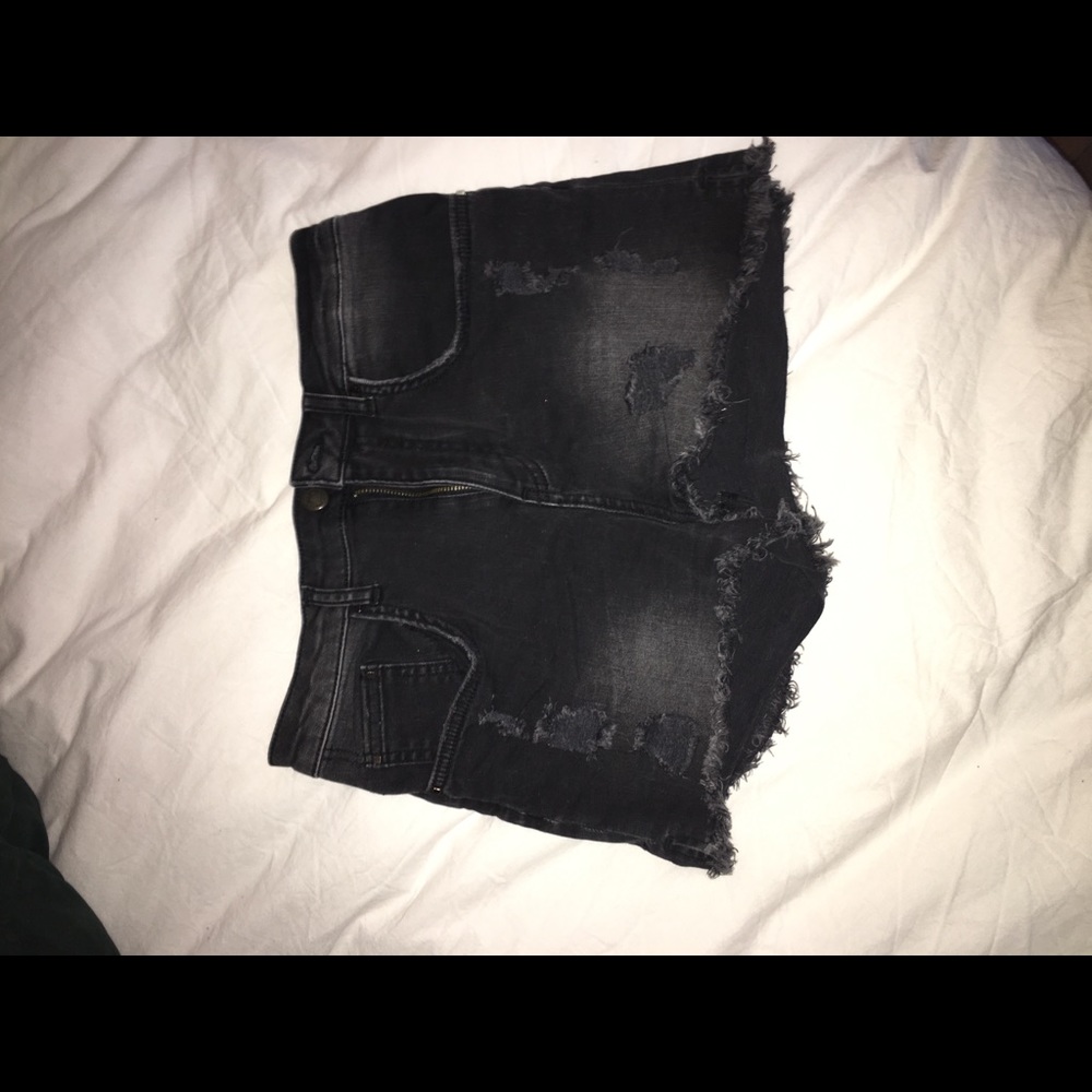 Zara distressed black / grey denim shorts